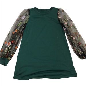 Tunic Sheer Garden Embroidered Long Sleeves